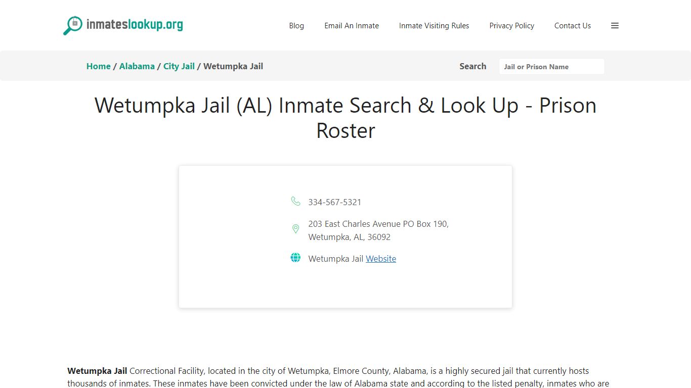 Wetumpka Jail (AL) Inmate Search & Look Up - Prison Roster